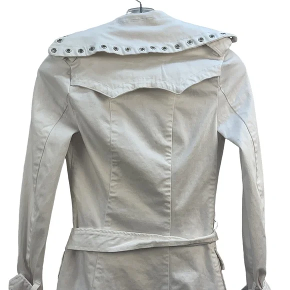 9.8 Jeans White Trench Coat Studded Belted Waist Single-Breasted Small - Picture 7 of 11
